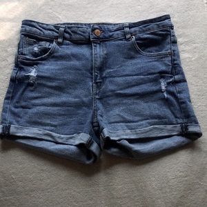 Bershka High Rise Mom Fit Distressed Denim Shorts